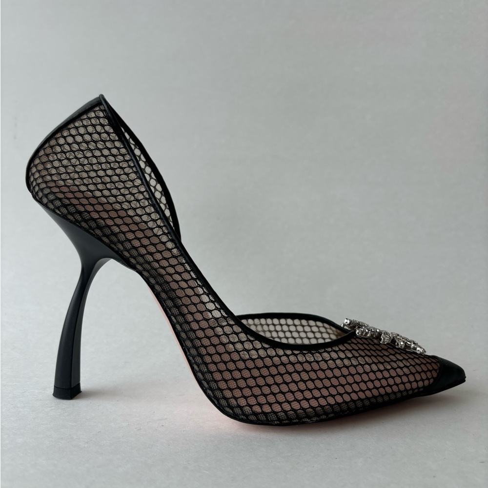 Piferi Ursula crystal heels 100 mm black mesh pointed toe size 40
